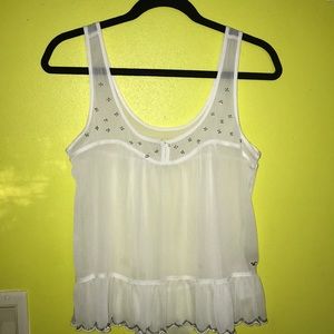 boho white embellished flowy tank top